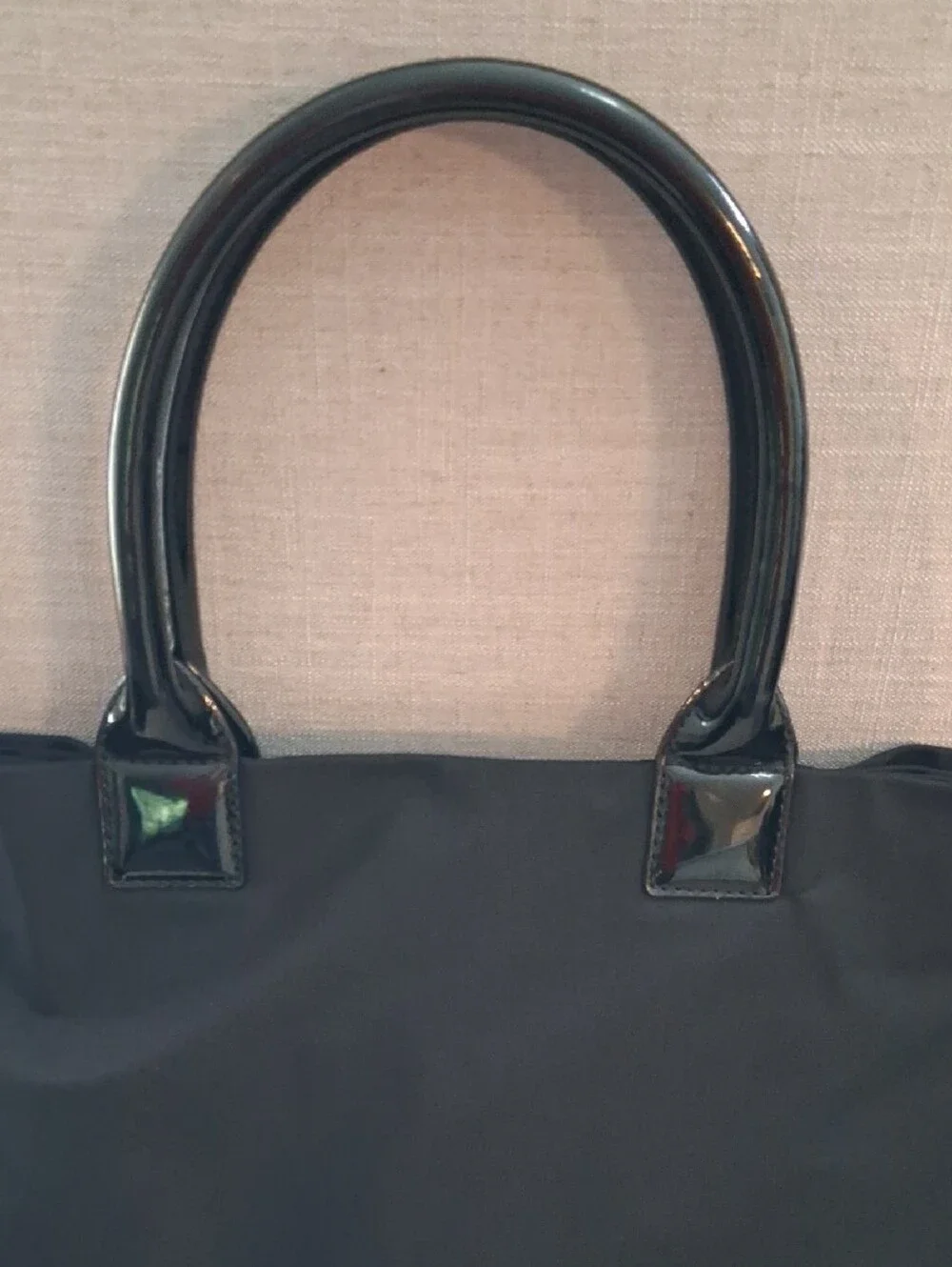 Tory Burch Black Nylon Tote with Patent Trim and Logo
